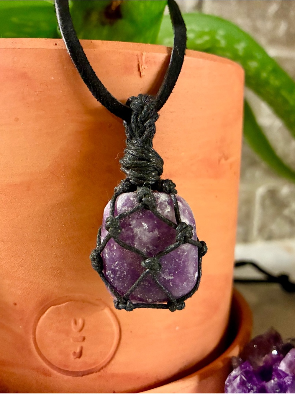 Handcrafted Lepidolite Stone Macrame Necklace - Boho Women's Jewelry